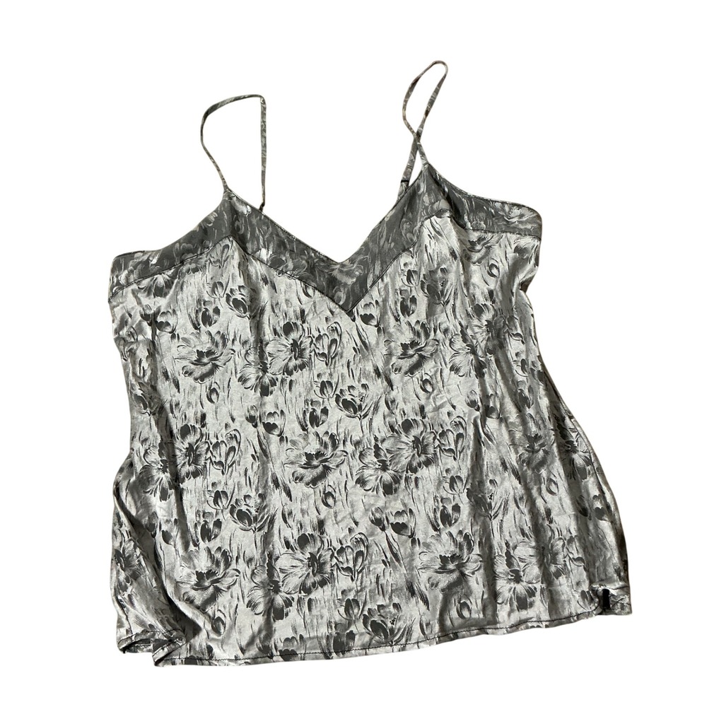 Cabernet Floral Silk Cami Top Women Small Silver Grey V-Neck Spaghetti Strap